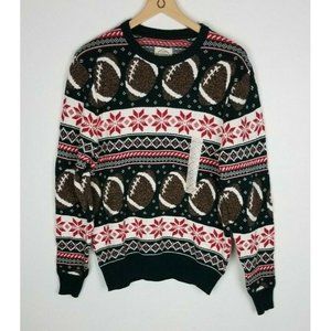 St. John's Bay Sz. S Football Fairisle Holiday Crew Neck Pull Over Sweater NEW
